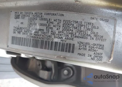 2002 Toyota 4Runner Sr5 V6 z USA, uszkodzony, nr VIN JT3HN86R429072010